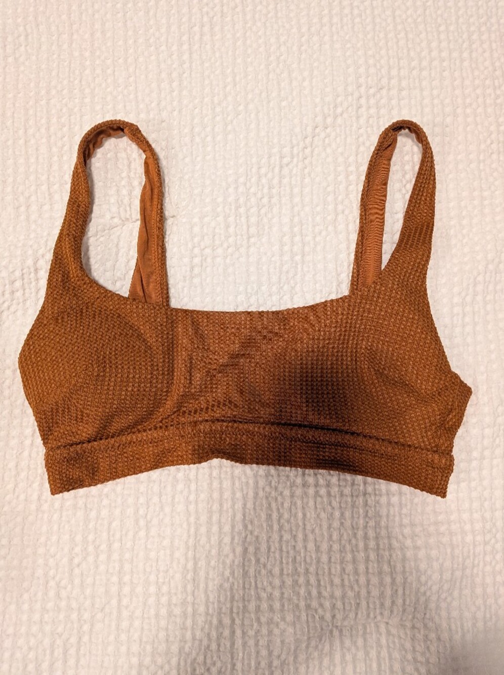 aerie Textured Bikini Top in Rust Brown